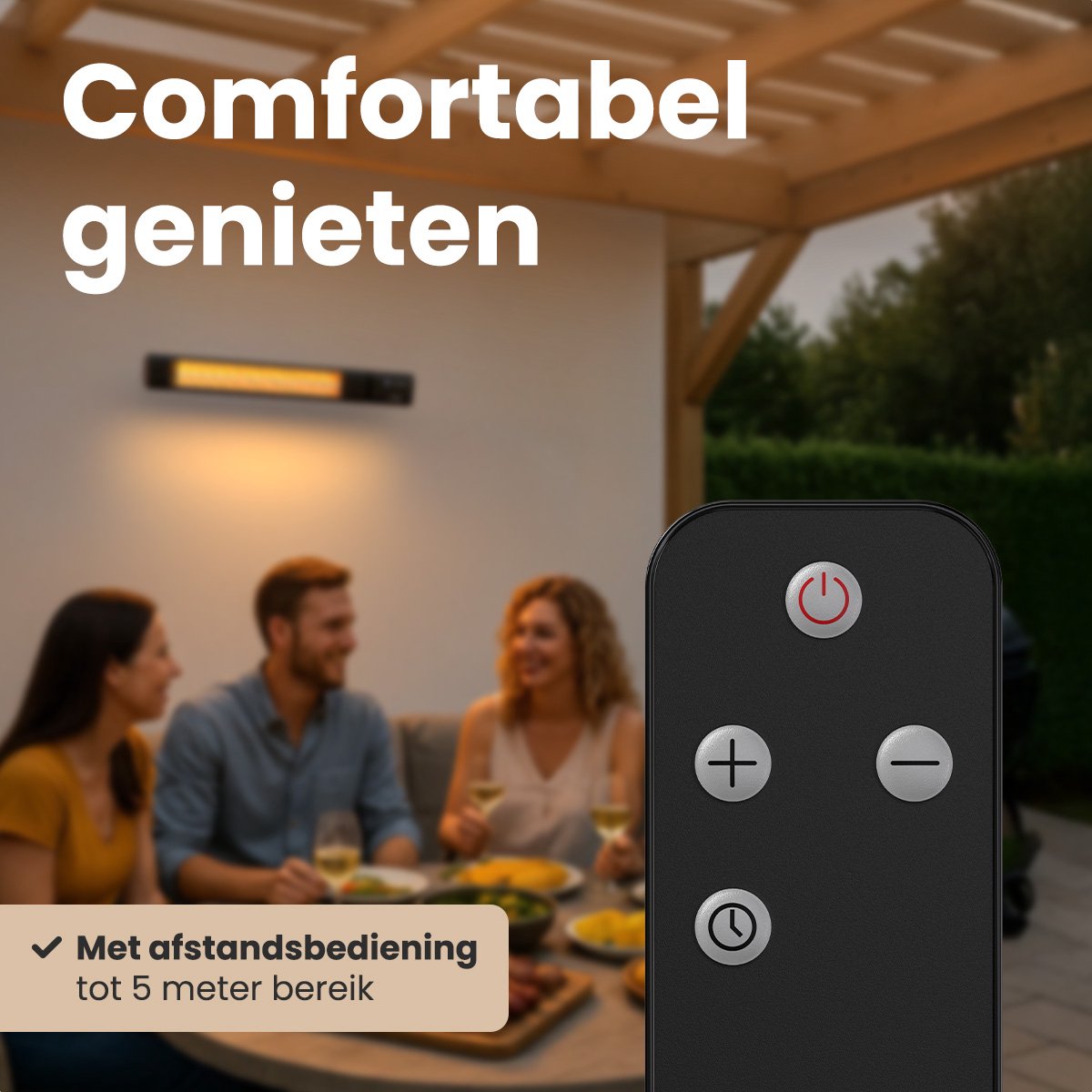 Auronic Terrasverwarmer - Infrarood Verwarming - Touch Display - 15m2 - IP65 - Elektrische Heater - 2500W - Afstandsbediening - 9 Standen - Zwart – foto 3