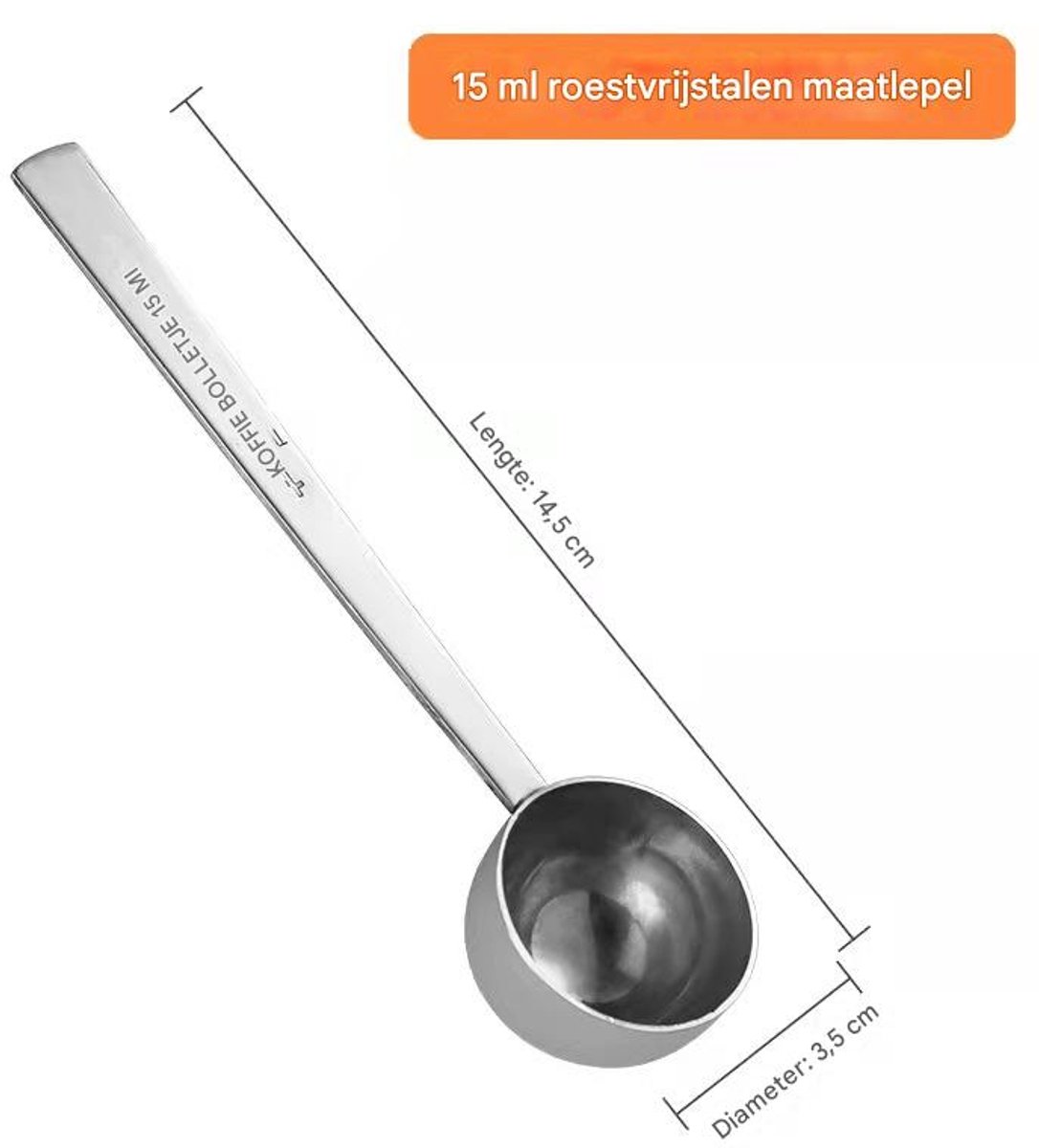 Set van 3 roestvrijstalen koffielepels met korte handgrepen