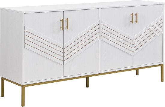 Zwarte dressoir met 1 deur en 4 glazen planken, spaanplaat 95x35x83 cm