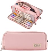 Trousse Scolaire 3 Compartiments Grande Capacité - Tissu Oxford, Dimensions 22x15x6.5cm, Violet