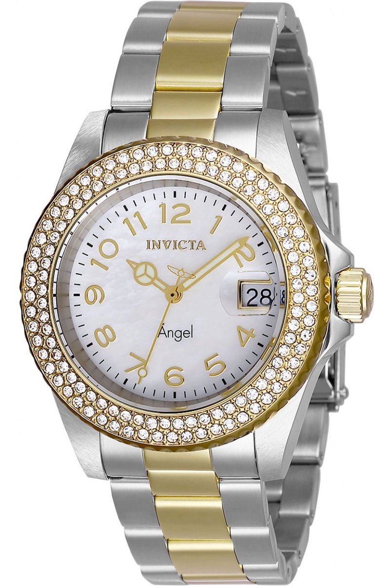 Invicta Angel 28675 Dames Horloge - Waterdicht - Analoog - Quartz Uurwerk - Roestvrij Staal met witte Wijzerplaat - 40mm