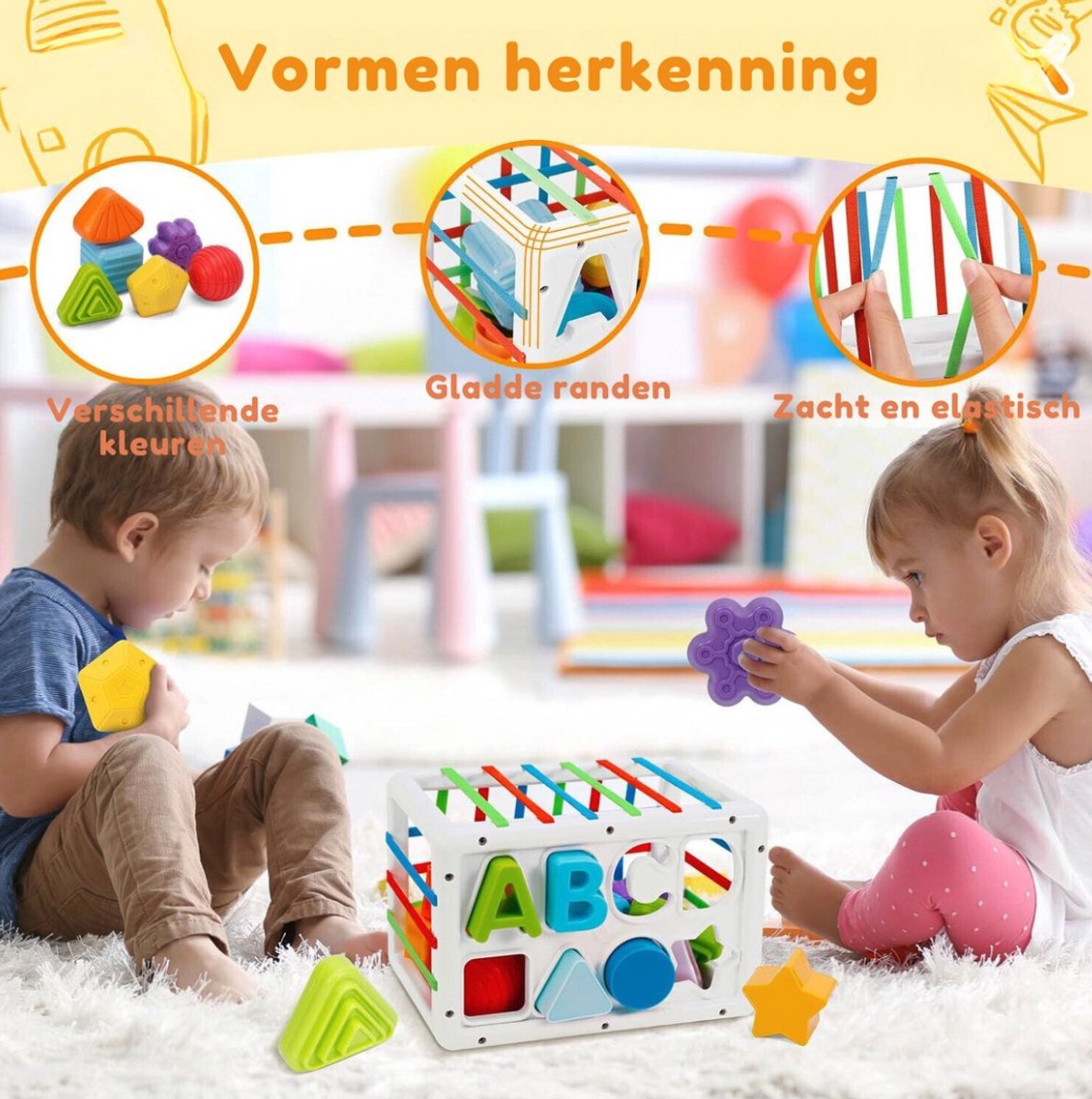 Baby Speelgoed - Speelgoed 1 Jaar - Montessori Speelgoed - Kinderspeelgoed - 4 in 1 Stapelblokken, Bijtring, Vormenstoof & Stapeltoren — afbeelding 6