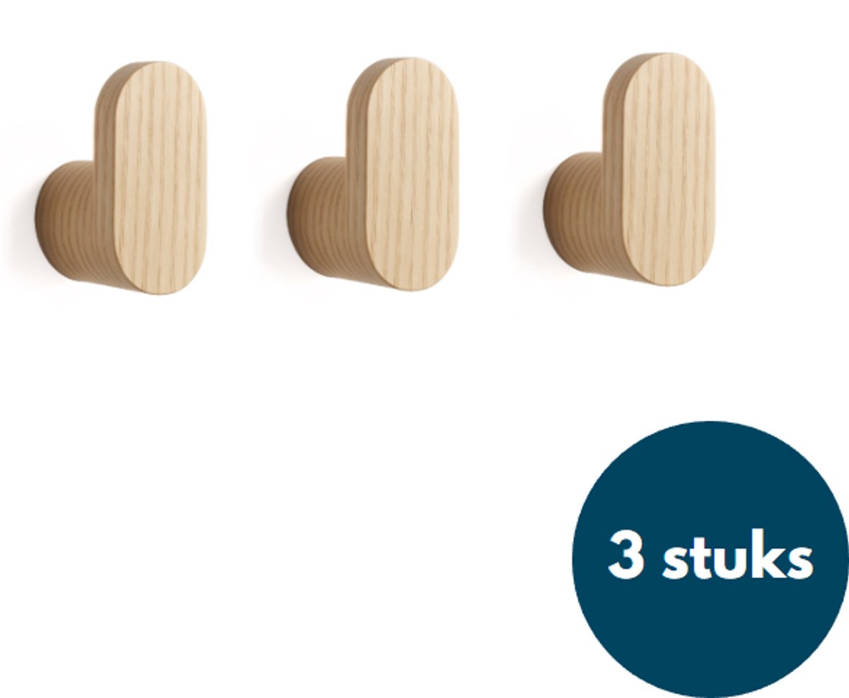 Houten Kapstokhaken - Kledinghaken - Ophanghaken - Handdoekhaken - Jashaken - 3 Stuks - Teak