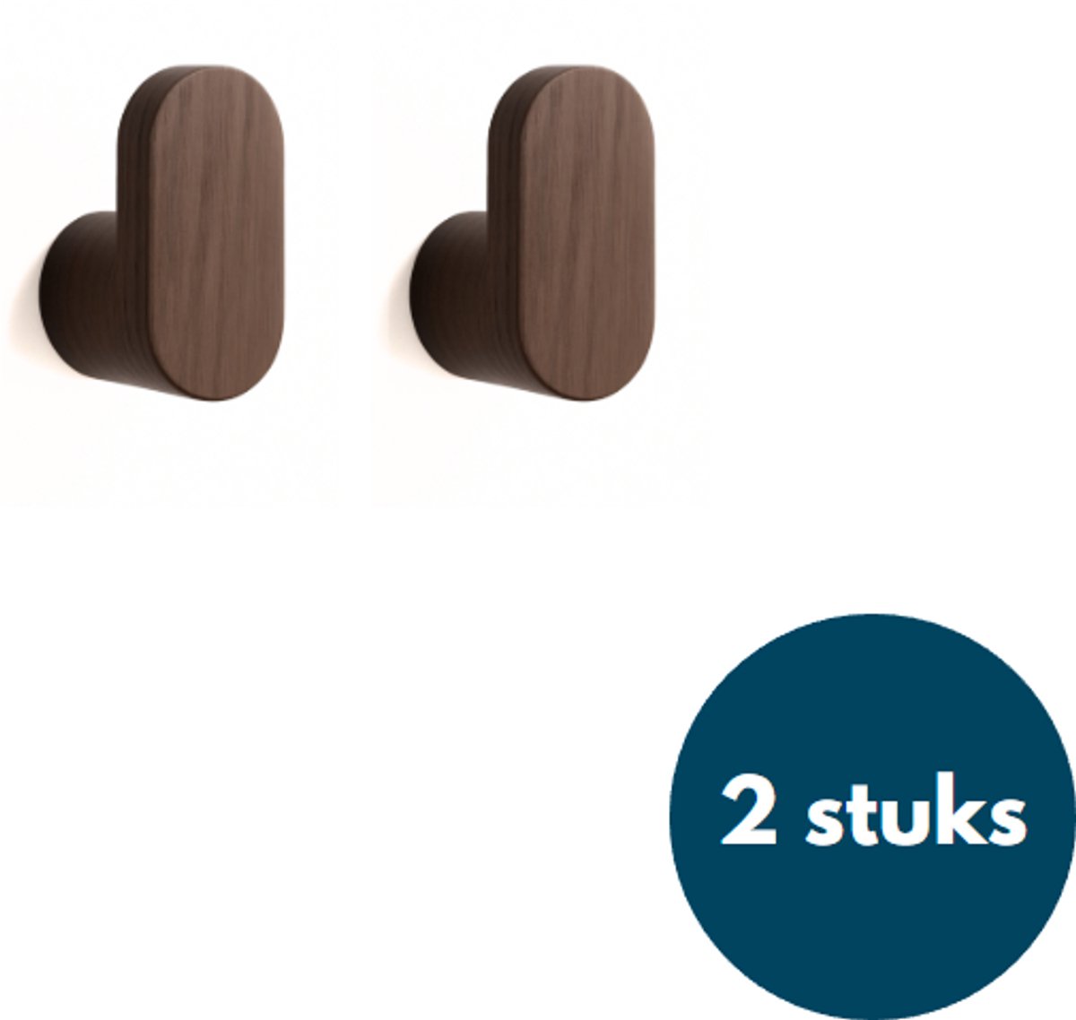 Houten Kapstokhaken - Kledinghaken - Ophanghaken - Handdoekhaken - Jashaken - 2 Stuks - Walnoot