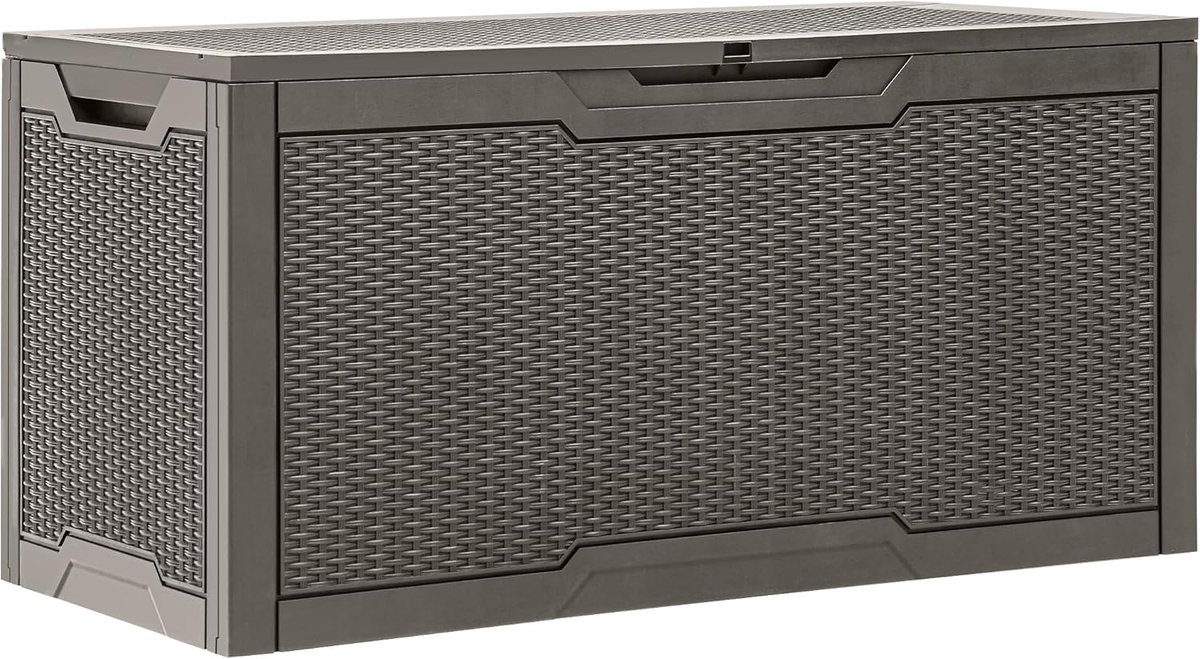 Image of 100 Gallon Weerbestendige Opbergbox – Hars Deck Box voor Binnen & Buiten, Taupe, Afsluitbaar