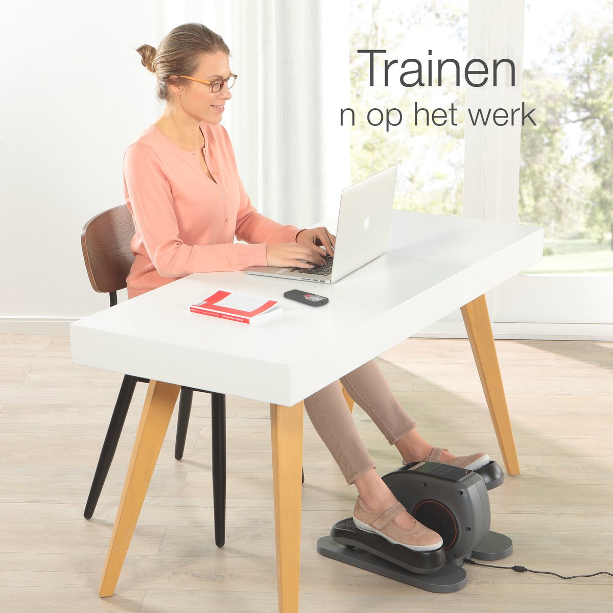 Afbeelding 2 van ELONEO Mini elliptische trainer, beweegtrainer. Pedaltrainer, fiets-pedaaltrainingsapparaat, stepper voor beweging op kantoor en thuis, overzichtelijke trainingscomputer met 3 automatische programma's