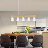 Chandelix – Retro Industriële Hanglamp – Keuken hanglamp - Wit - Eetkamer - Hout & Metaal – Vintage – In hoogte verstelbaar – E27 Fitting – Woonkamer Verlichting – Keuken Verlichting – Café Lamp – Vintage Hanglamp – Hout - Voor Eetkamer