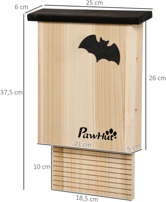 PawHut Fledermauskasten 3er- Set, Fledermaushaus, Nistkasten für Fledermäuse, Fledermausbox zum Aufhängen für Summer, Winter, Tannenholz, 25 x 6 x 37,5 cm, Naturel