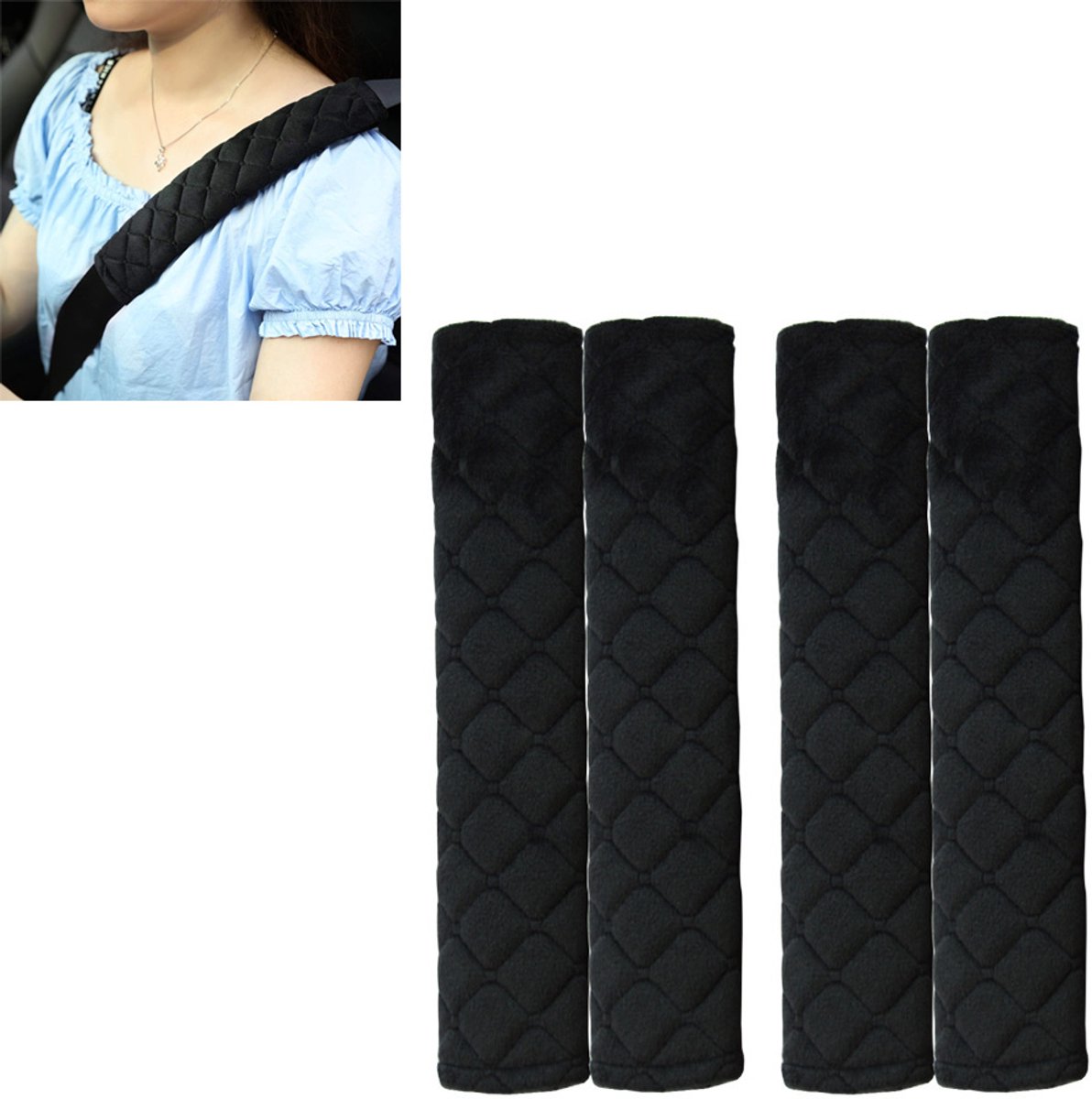 Image of 4 stuks Gordelhoezen - Gordelkussen - Schouderhoezen - Auto Gordel Beschermer - 26cm - Autogordel - Gordelbeschermer - Universele - Zwart - Polyester