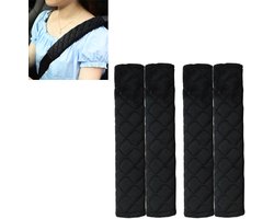 4 stuks Gordelhoezen - Gordelkussen - Schouderhoezen - Auto Gordel Beschermer - 26cm - Autogordel - Gordelbeschermer - Universele - Zwart - Polyester