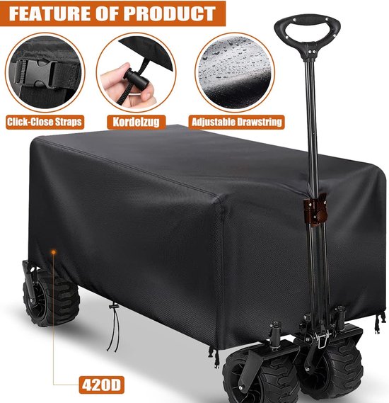 Handwagenhoes 137x56x61cm - Waterdichte Trolleyhoes - UV-bestendig - Winddicht - Stofdicht - Oxford 420D - Beschermhoes voor Opvouwbare Bolderkar - Zwart van Merkloos	 — afbeelding 4