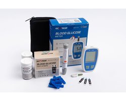 Bloedsuikermeter Startpakket Bloedglucosemeter + 50 Teststrips en Lancetten Ecotest - Draagtasje en Batterij Inbegrepen - Makkelijk Thuis Testen
