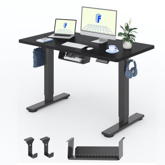 FlexiSpot Elektrisch Verstelbaar Bureau met Lade, Kabelbeheer en 4 Geheugenstanden – Zwart – 100 x 60 cm – Zit-Sta Bureau