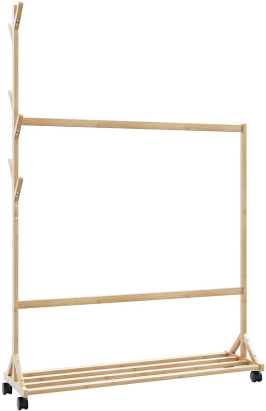 vidaXL – Kledingrek – met – haken – en – wielen – 100x35x157 – cm – bamboe