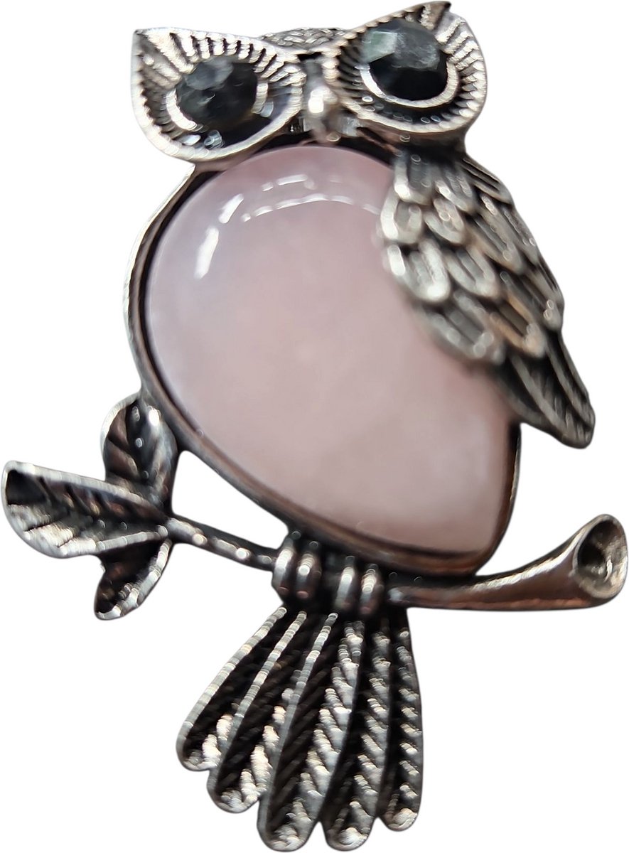 Uil Broche/hanger Rozenkwarts