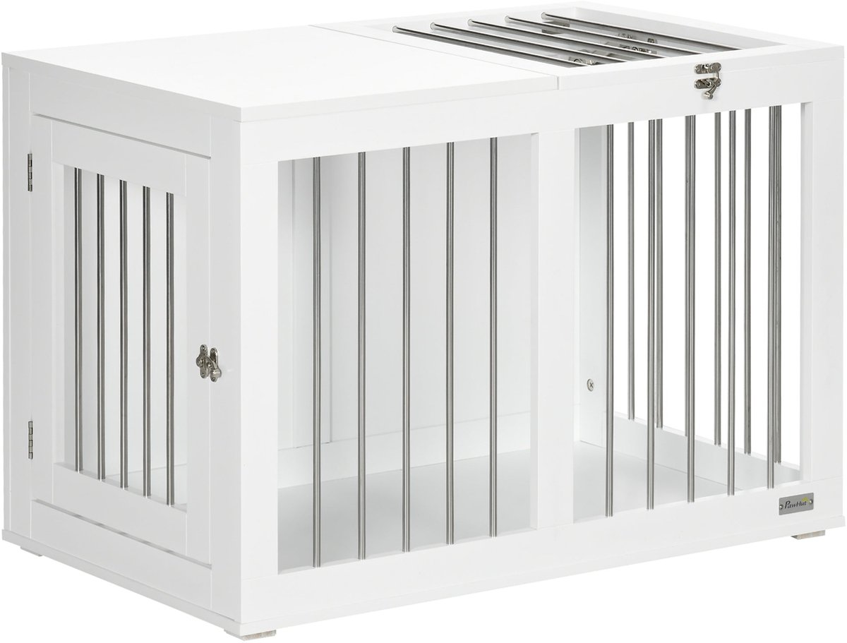 Merax Hondenbench Wit – Hondenkooi voor Middelgrote Honden met Deuren en Transportfunctie – Hondenmeubel 80 x 50 x 56,5 cm voor Binnen