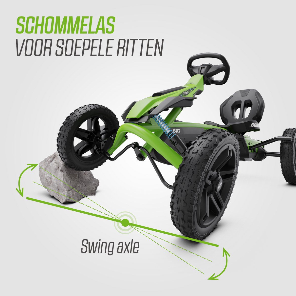 BERG Rally DRT Green Skelter - Soundbox Race - Verstelbare stoel - Schokabsorberende off-road veren - 4+ Jaar - Groen — afbeelding 10