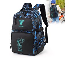 TAN.TOMI - Rugzak Jongens - Schoolrugzak met USB - Reflecterende Rugzak - Meisjes Rugzak - Tieners Dagrugzak - Kinderen Nachtzak - Reflecterende Schooltas - Zwart/Blauw