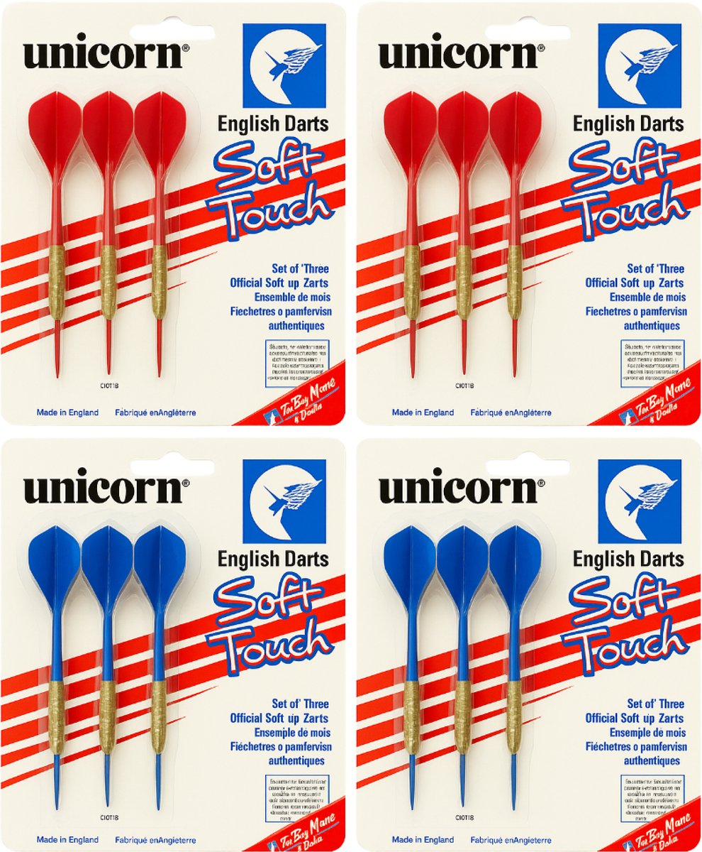 Unicorn Dartpijlen Soft Tip Set - 12 Stuks - Dartspijlen voor Elektronisch Darten - Rood en Blauw