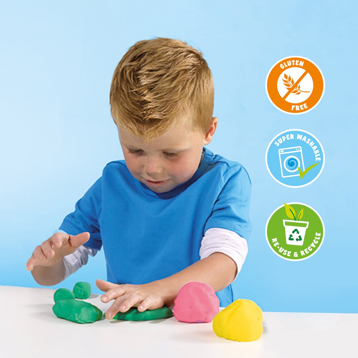 SES Creative - Eco Klei - Eco Set met Houten Tools (3x90g) - Vegan en Glutenvrij - Herbruikbaar - Uitwasbaar - Vanaf 3 jaar — afbeelding 5