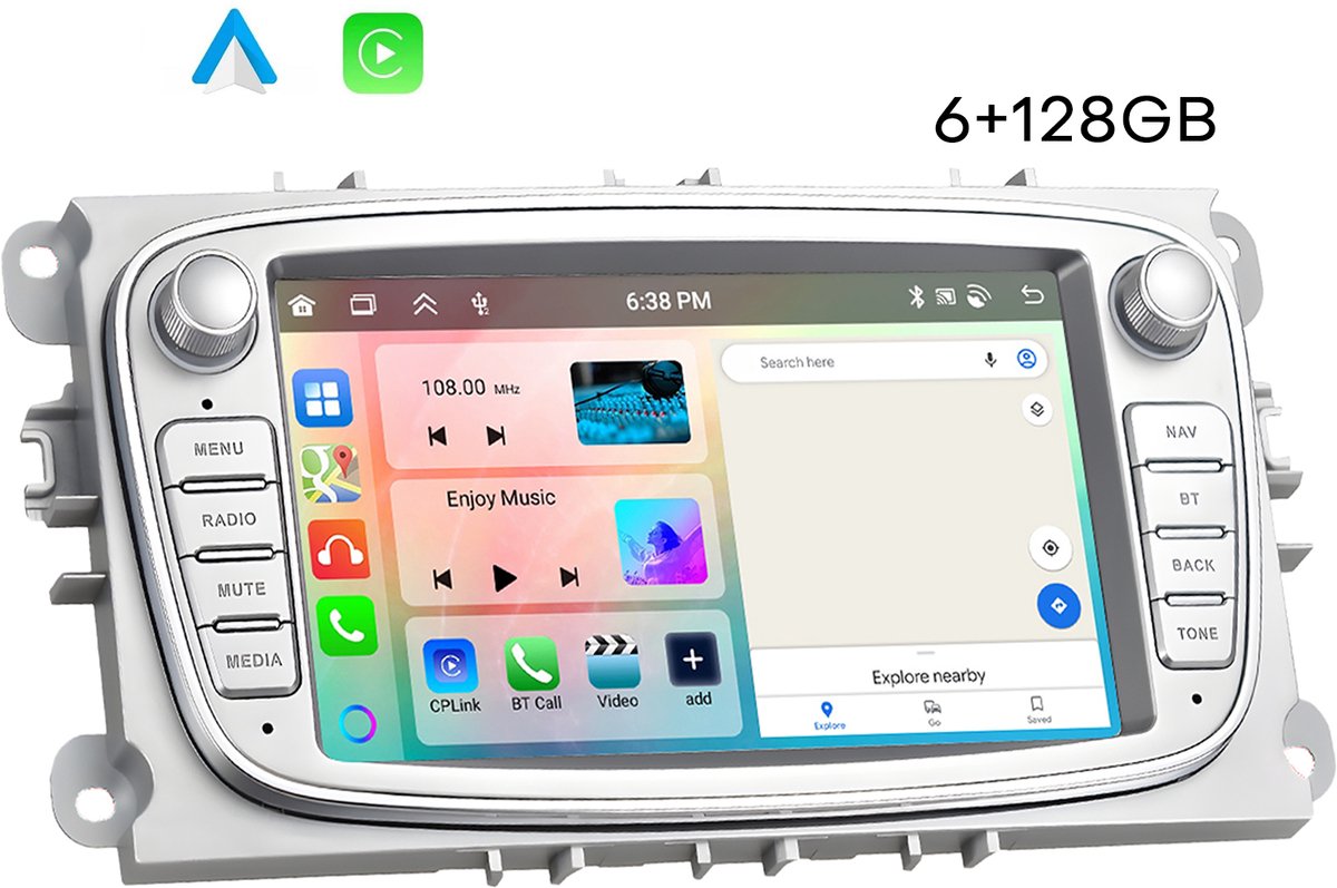 YUNTX Android 13 autoradio voor Ford Focus/Mondeo/S-Max/Connect (2008-2011) radio met GPS Navi-CarPlay/Android Auto/Bluetooth 5.0/DAB/USB/WiFi/4G/ Mirrorlink-gratis camera Canbus MIC-2 Din IPS 7