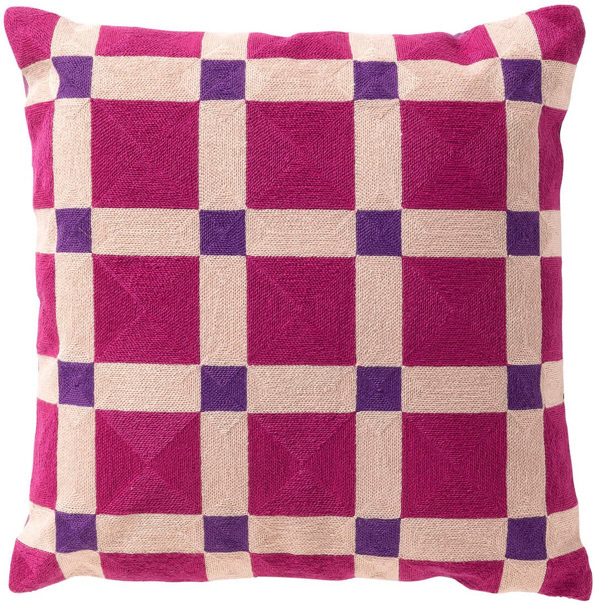 Dutch Decor BLOCKS - sierkussen 45x45 cm - geblokt patroon - geborduurd - Deep Lavender - paars, roze - Inclusief binnenkussen - Luxe kussens voor woonkamer & bank