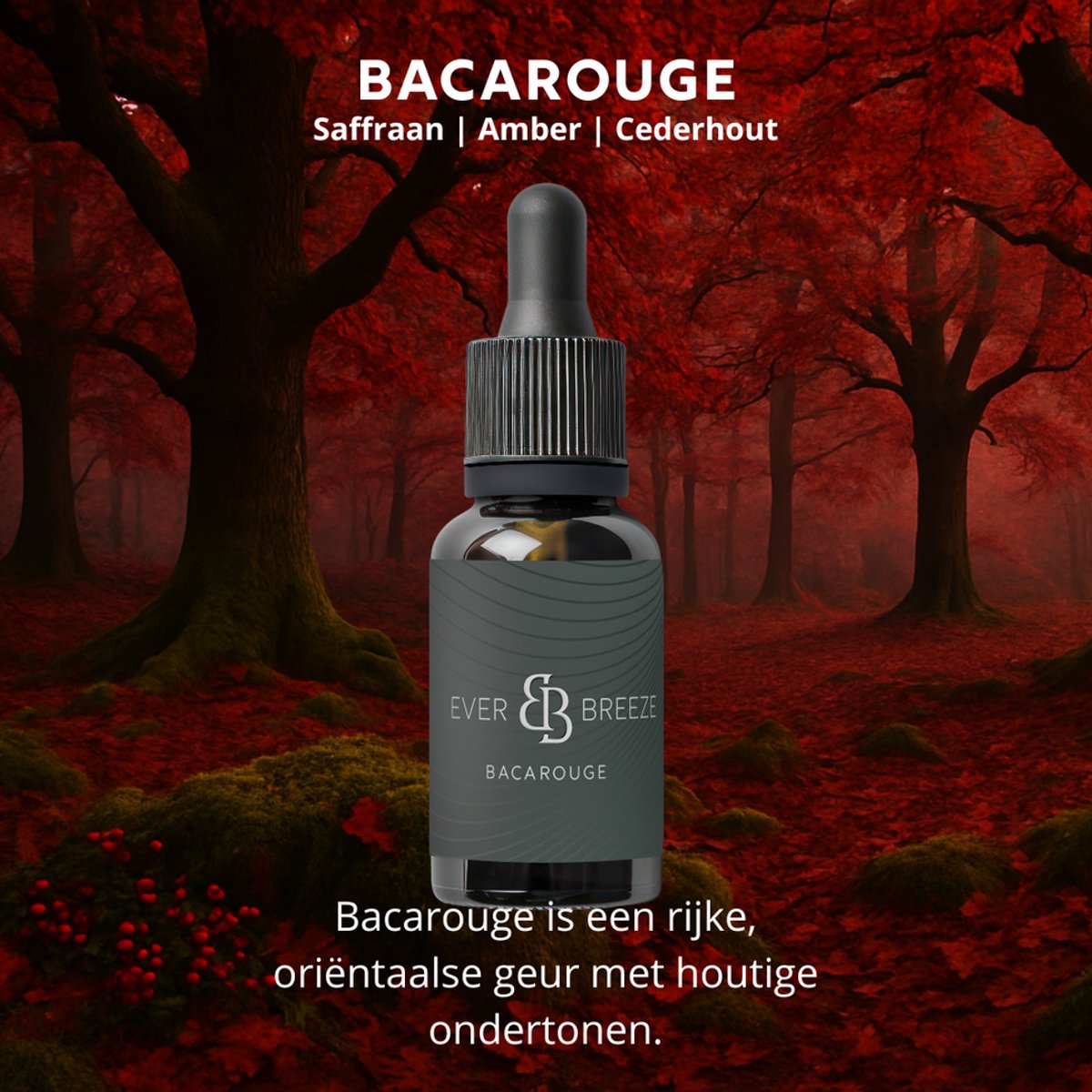 Ever-breeze Bacarouge - Auto Parfum - Intense Mix van Saffraan, Amber en Cederhout - Exclusieve Unisex Geur - Langdurig Auto Parfum