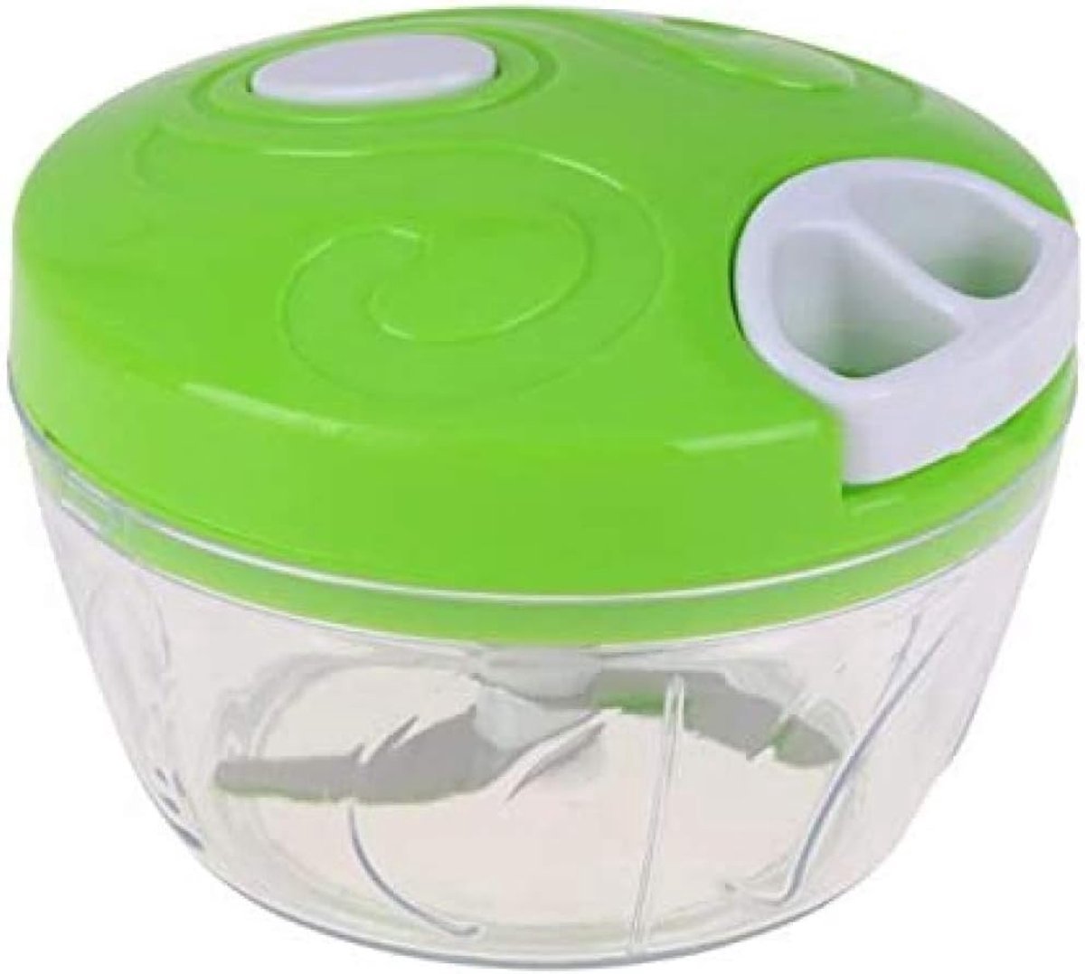 BORVAT® - Groentesnijder met Trekkoord – Handhakmolen 900ml – RVS Messen – Voor Uien, Fruit, Noten & Groenten – Grijs/Groen