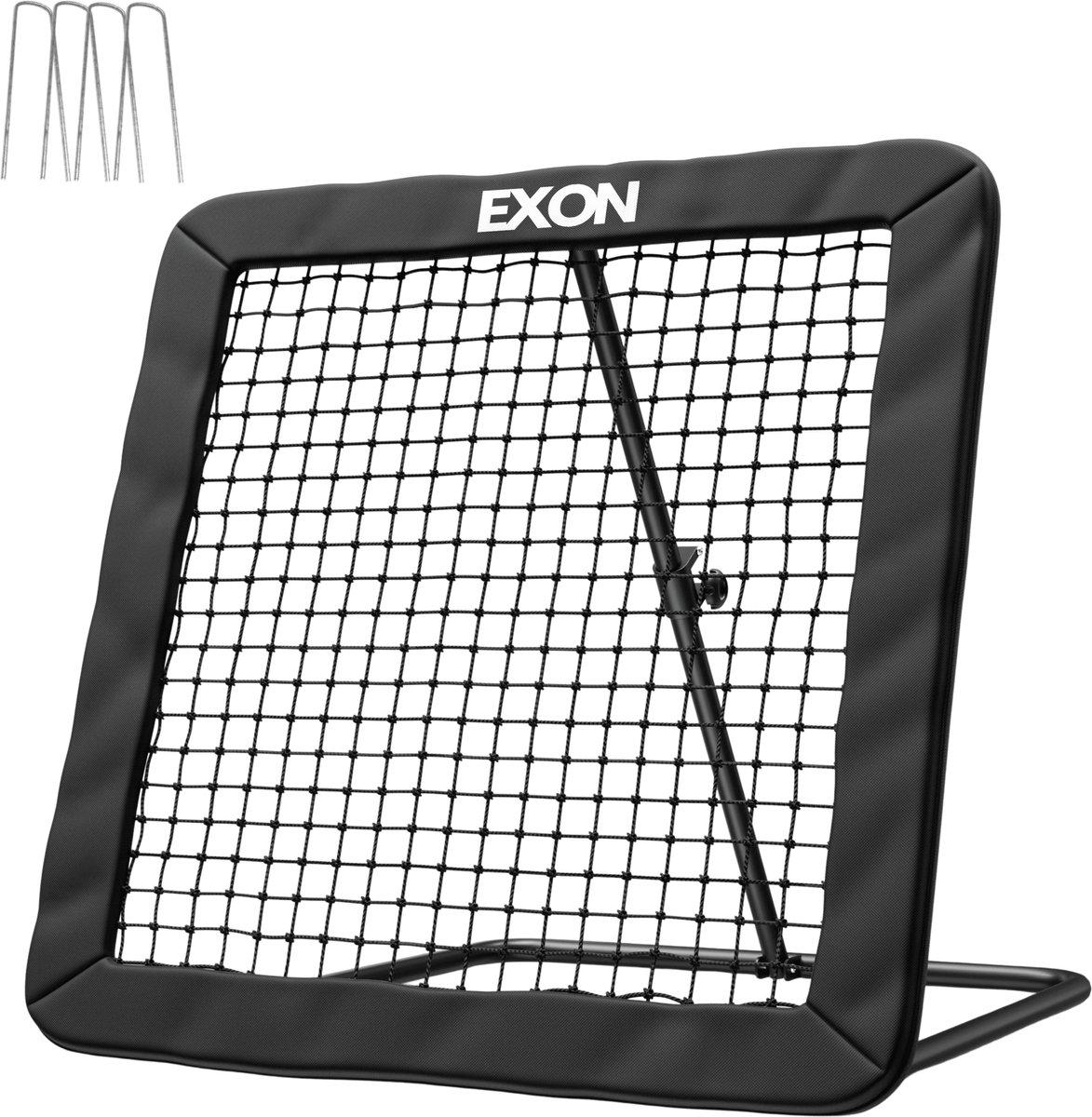 Exon® Verstelbare Rebounder XL- 100x100cm - Kickback - Tchouck - Inclusief Grondankers - Voetbal Bouncer - Voetbal Trainingsmateriaal - Zwart