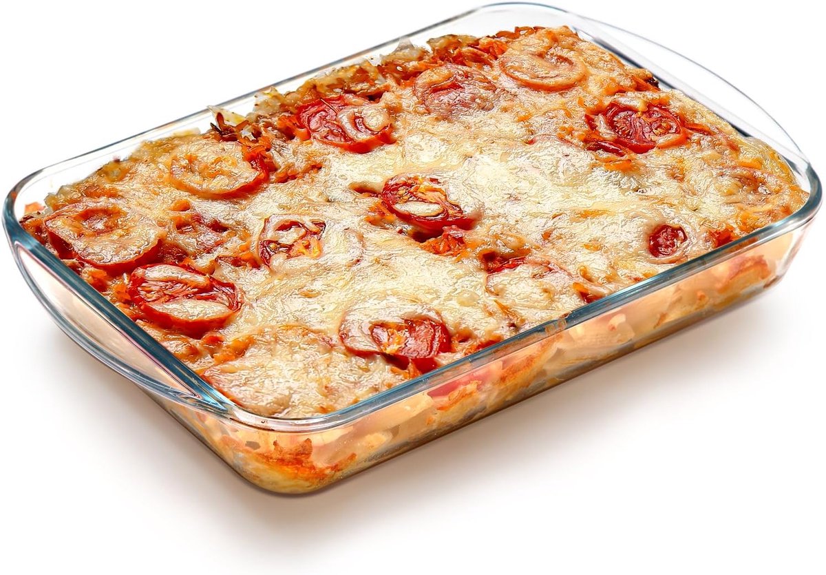 Lasagneschalen van 1,6 liter voor de oven, glazen ovenschaal van 30 x 17,5 x 5,5 cm, rechthoekige ovenschaal