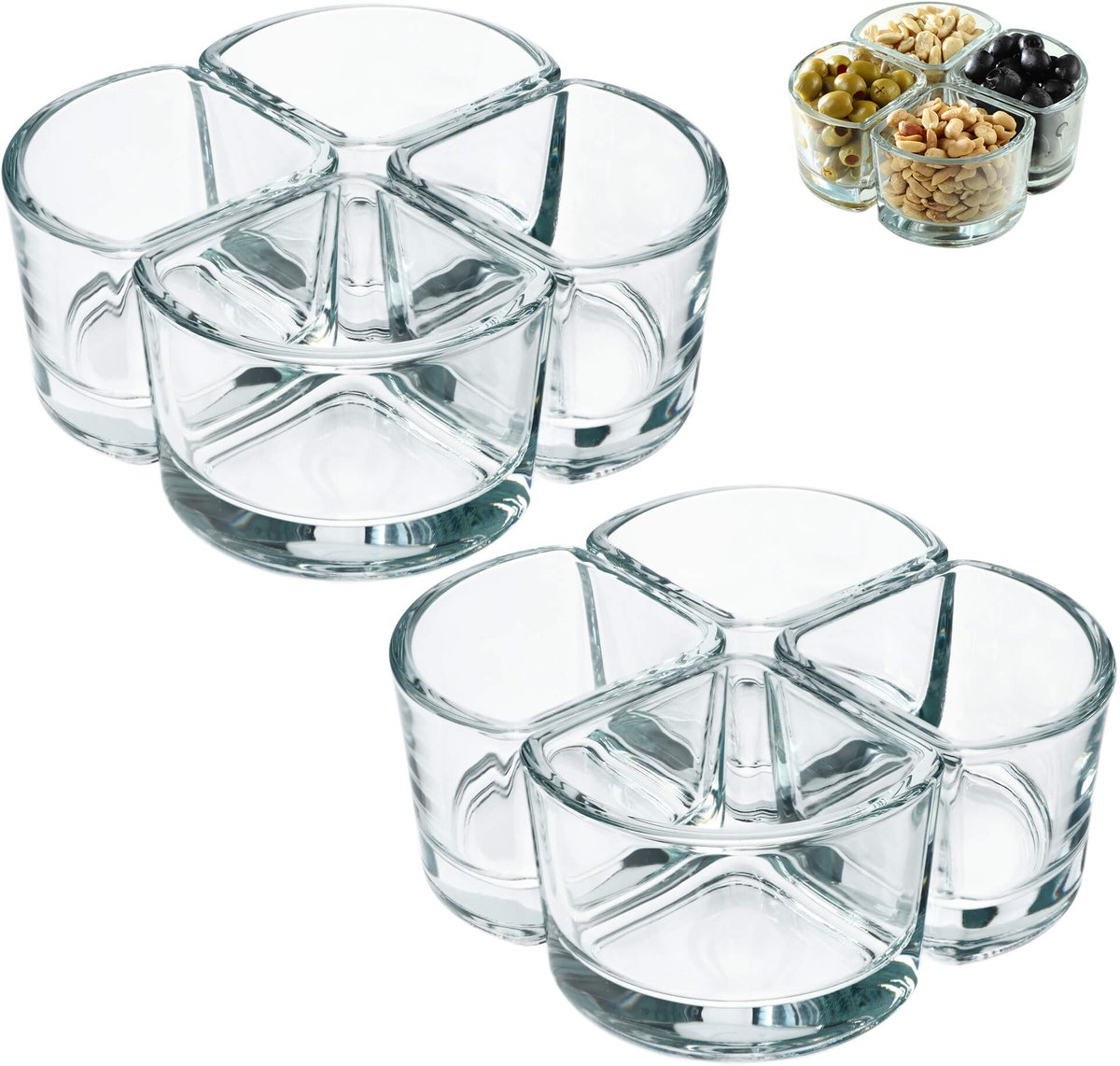 KADAX Glazen schaaltjes, snackschalen van transparant glas, dipschalen van hoogwaardig glas, serveerschalen voor noten, ijs, dips, desserts en olijven (8 x 120 ml, kwart cirkel)