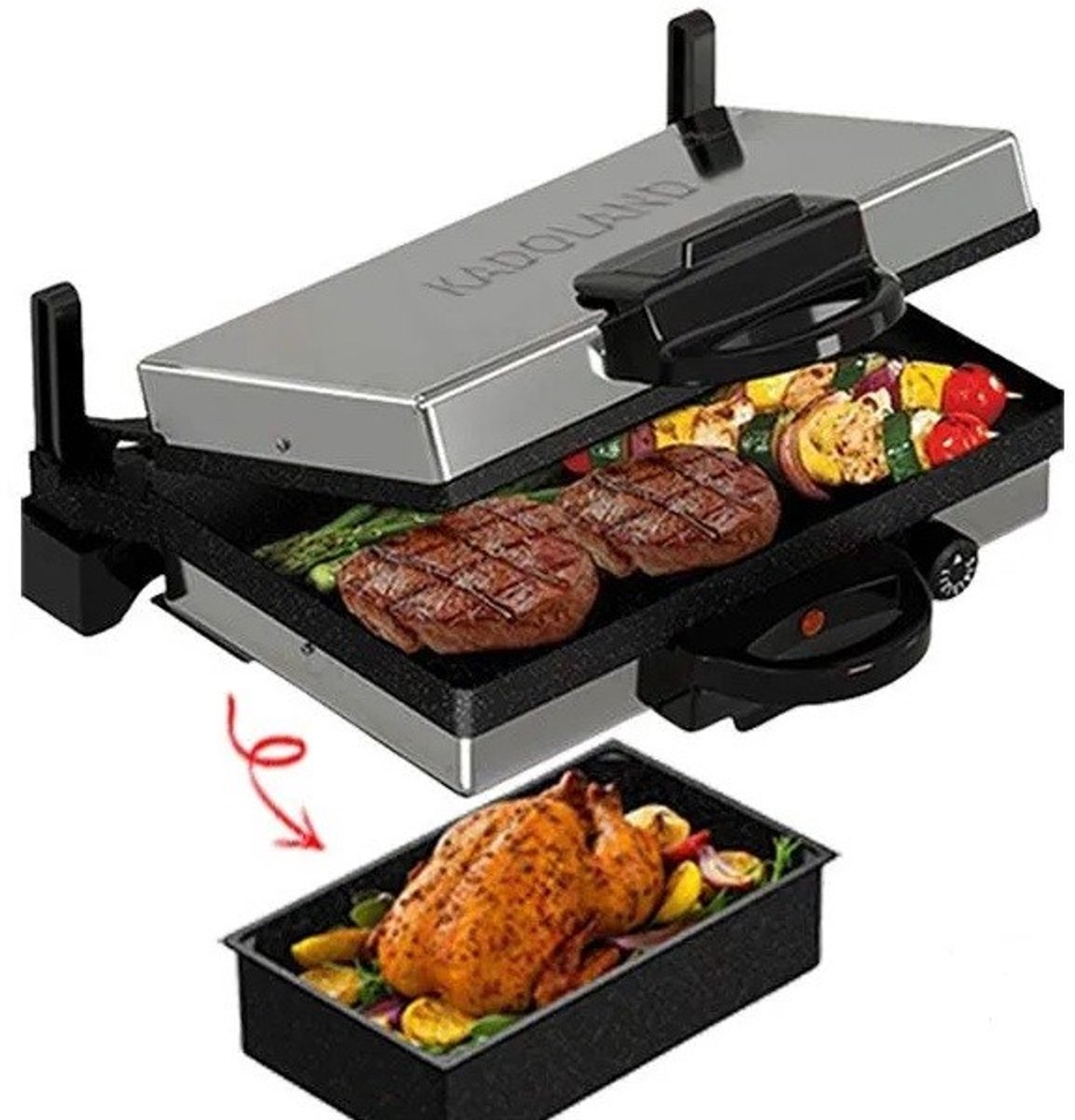 Kadoland - 3-in-1 Multigrill 180° + Braadpan - Lahmacun - Bazlama - Vlees & Groenten - Contactgrill