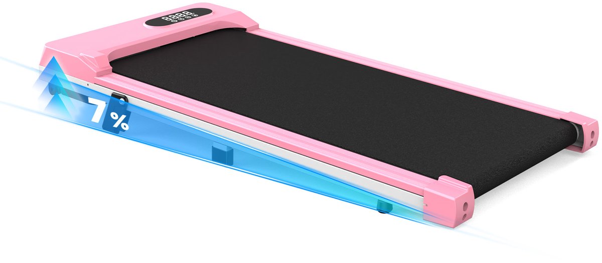 Draagbare loopband Met 7% helling - Elektrische loopband - Wandelpad 1-8 km/u,2.5HP - Met afstandsbediening en LCD-scherm - Roze
