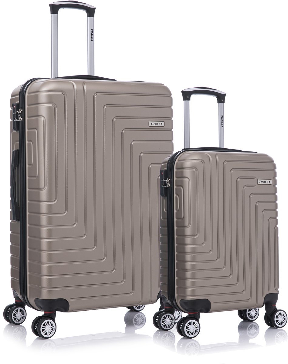 TRALEX - Luminara - 2 Delig kofferset - Grote Set 39L&97L - Handbagage - 39L - 56x37x23cm - Grote koffer - 97L - 76x49x29cm - ABS - Harde schaal - TSA-slot - Lichtgewicht - Flexibel - Duurzaam - rubberen wielen - Dubbele spinnerwielen - Champagne