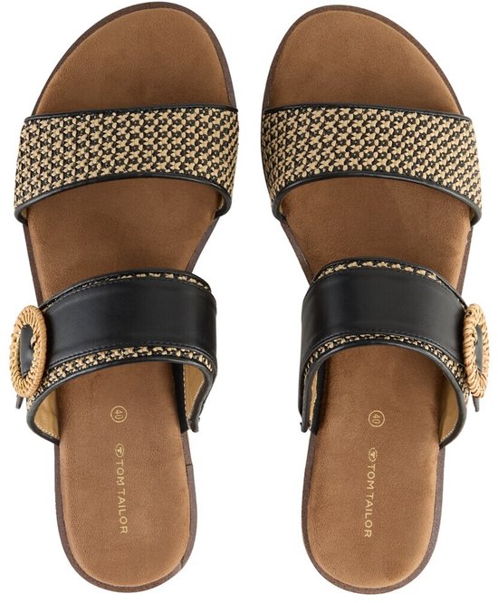 Tom Tailor - Platte sandalen met gevlochten patroon - Maat 40 - black