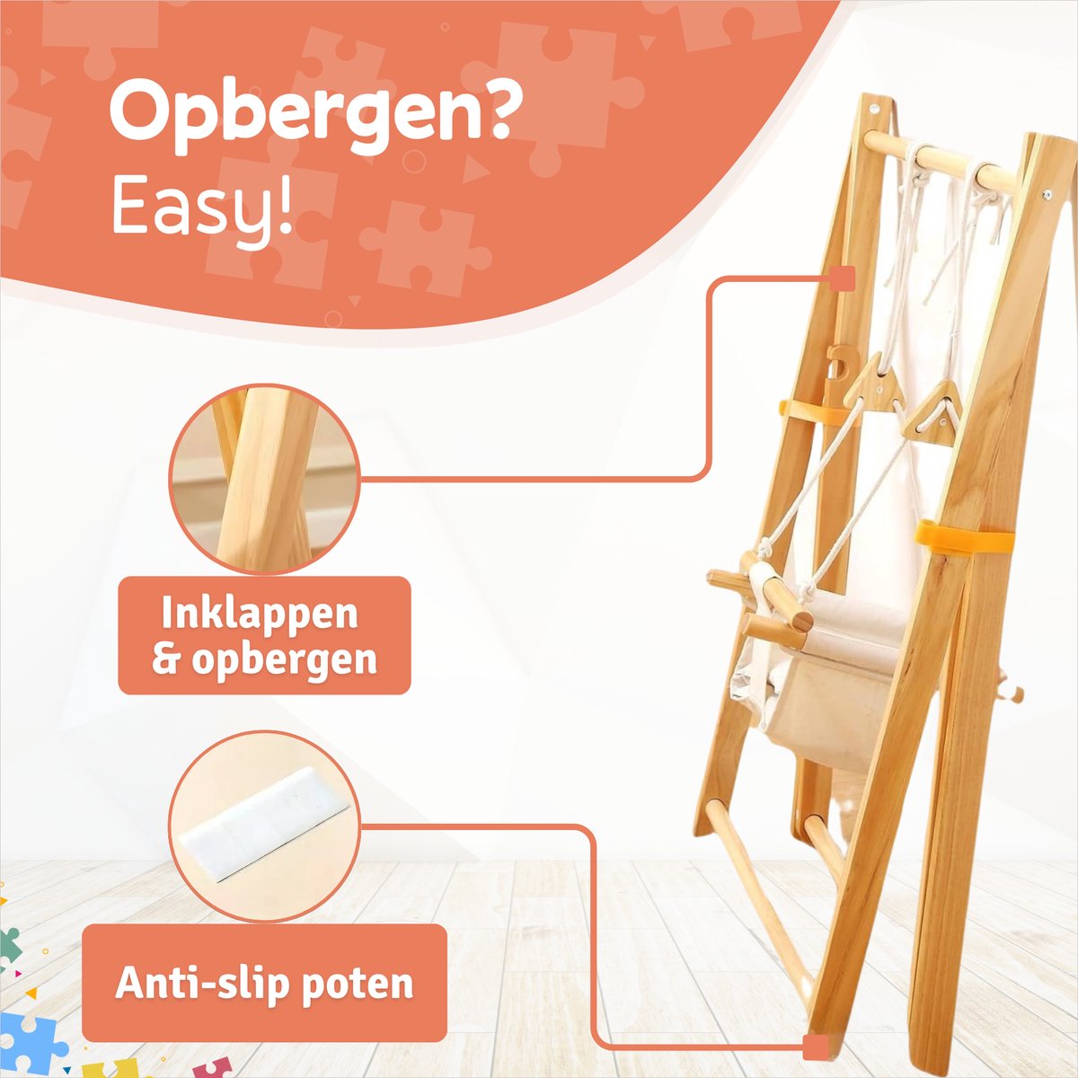 Houten Babyschommel - Met Schommelstoel - 6 tot 36 maanden - Inklapbaar - Baby Swing - Baby - Wipstoel Baby - Baby Zitje - Dennenhout - Houten Speelgoed – foto 6