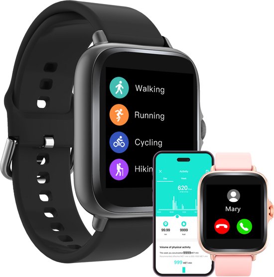 Denver Smartwatch Dames & Heren - Android & iOS - Volledige Belfunctie - Sporthorloge - Hartslagmeter - Stappenteller - Slaapmonitor - Social Media Activiteit - SWC156 - Zwart