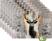 Napperons - 6 pièces - 45x30 cm - Set de table en plastique - Abstrait - Cerf - Bois de cerf - Goud - Dessous de Assiettes - Décoration de table - Accessoires de décoration de table de Cuisine - Dessous de verre en Vinyl - Décoration de table