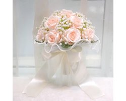 Bruidsboeket - trouwboeket - Bloemen bruiloft - Boeket - Roze kunstrozen met wit groene details - Bruidsmeisje - Communie - Bride to be - Vrijgezellenfeest