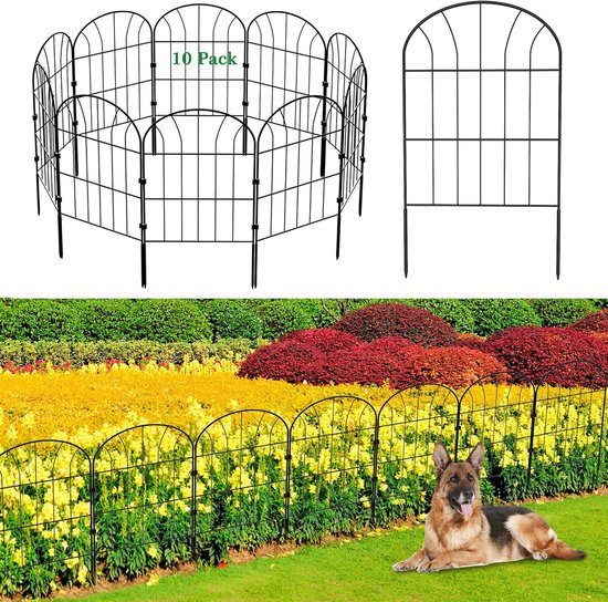 Foto: Surreal living decoratieve tuinhek van metaal set van 10 panelen hek voor de tuin 60 x 330cm hek voor honden multifunctioneel vijverhek hekwerk set bocht omheining tuin