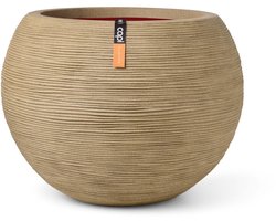 Capi Europe - Vaas bol Rib NL - 40x32 - Beige - Bloempot voor binnen en buiten - Levenslang garantie - Breukbestendig - 100% Recyclebaar - CO2 Neutraal geproduceerd - KBER270