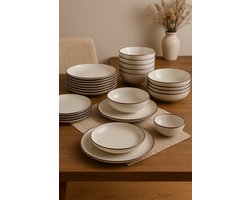 Mevaz Servies Set – 24-Delig – Cermico Collectie – Inclusief Diner-, Dessert-, Soepborden & Kommen – Vaatwasser- & Magnetronbestendig