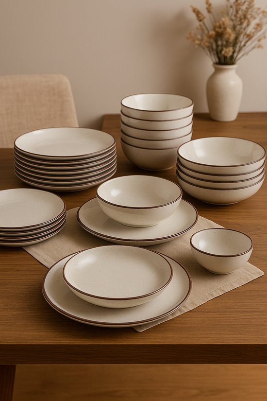 MIAMIO – 30-delig Servies voor 6 Personen/Steenwaren Servies Set – Inclusief Borden, Kommen en Mokjes – Geschikt voor Magnetron & Vaatwasser – Le PaPillon Collectie (Zwart