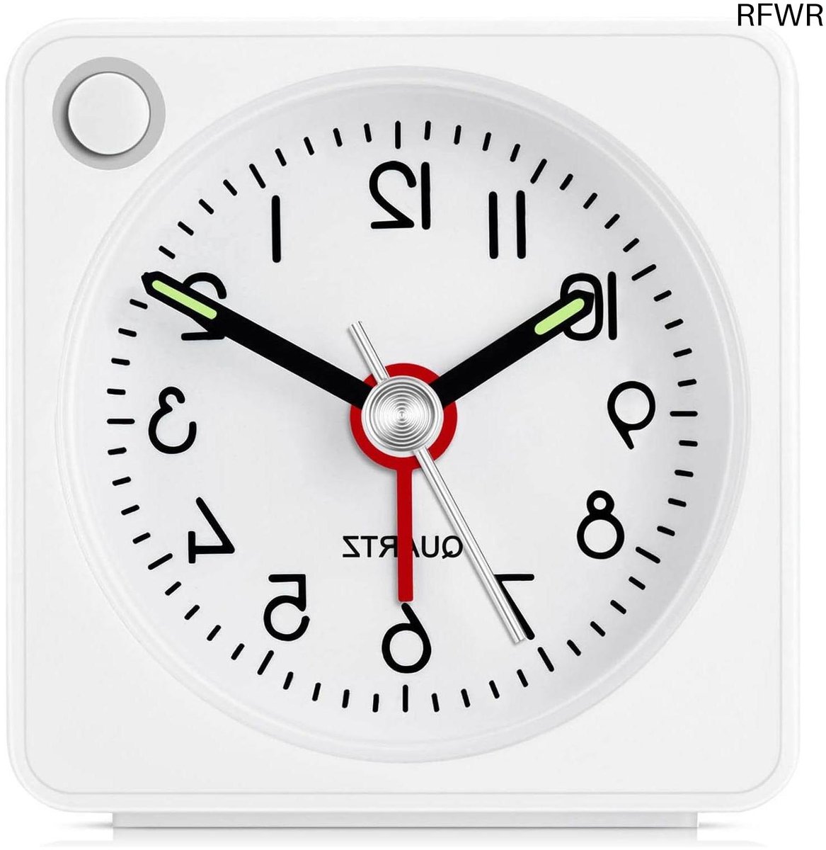 RFWR® Analoge Wekker met Sluimerfunctie en Licht – Compact Mini Design zonder Tikken, Rustig Kwartsuurwerk