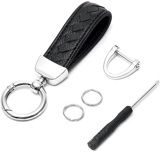 RIXERKOC Carbon Fiber Style autosleutelhanger, microvezel lederen sleutelhanger, vervanging voor mannen, 360 graden draaibaar, met anti-verlies D-ring, 2 stuks (zwart groen