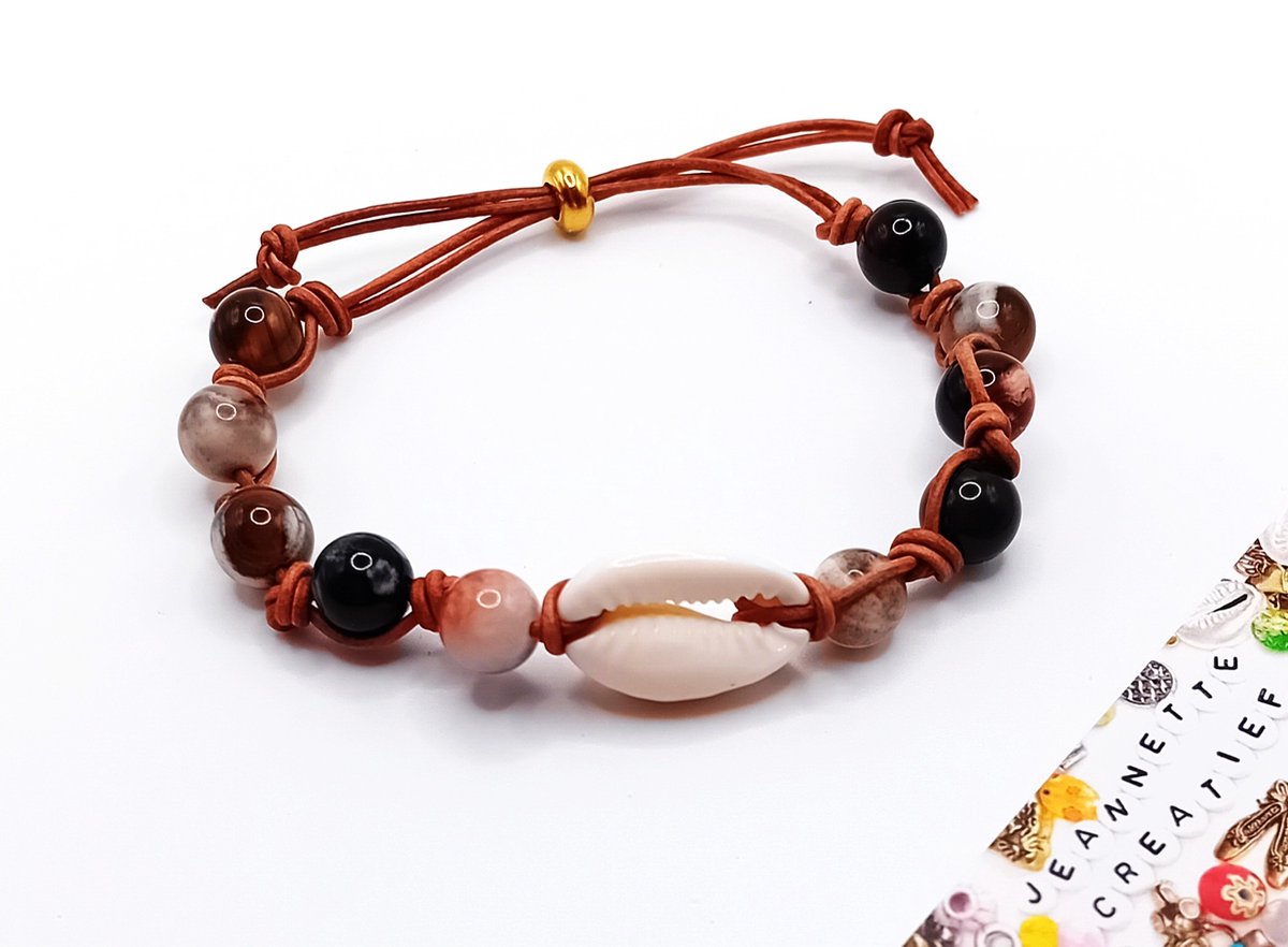 Jeannette-Creatief® - Kauri - Jaspis Kauri - Kauri armband - Schelpen - Halfedelstenen - Bohemien - IBIZA armband - Schelpenarmband