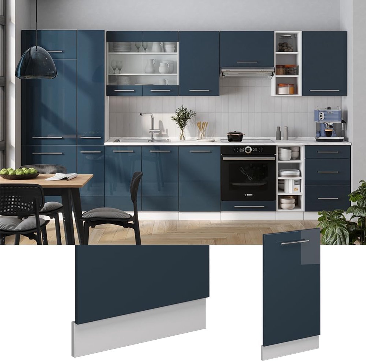RFWR® Vaatwasserpaneel Donkerblauw Hoogglans 45 cm voor Inbouwkeuken