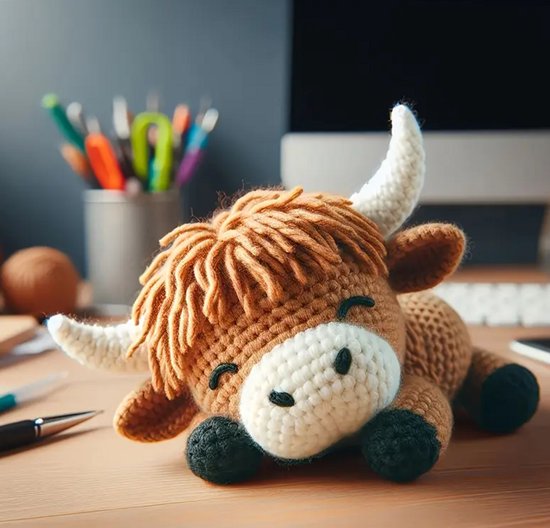 Kit de crochet DIY Veau – Ensemble d'animaux Amigurumi pour débutants Vache Highland Highlander écossais