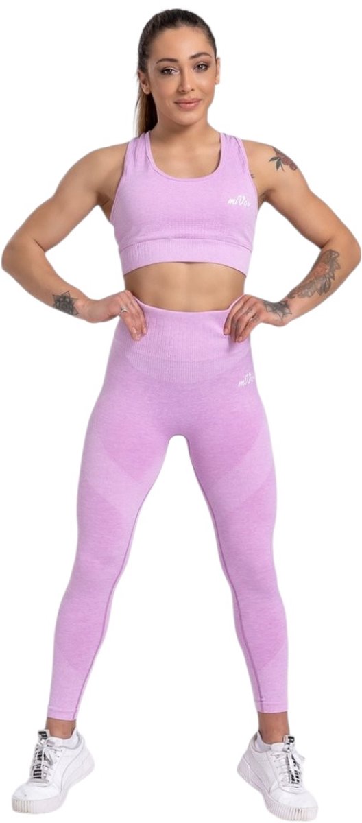Mives® Sportlegging en Top - Yoga - Fitness set - Scrunch Butt - Dames Legging - Sportkleding - Fashion legging - Broeken - Gym Sports - Legging Fitness Wear - High Waist - LILA - maat L - BRA