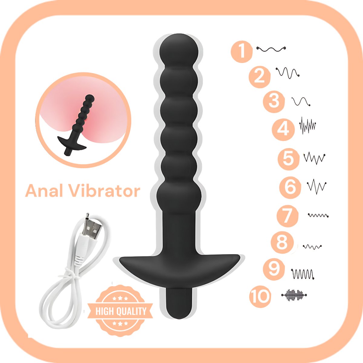 Goedkoopste Vibrerende Kralen Buttplug - 10 Intense Vibratie standen - Zwart - Butt Plug - Anaal - Duurzame Siliconen Dildo - BDSM - SM - Fetish